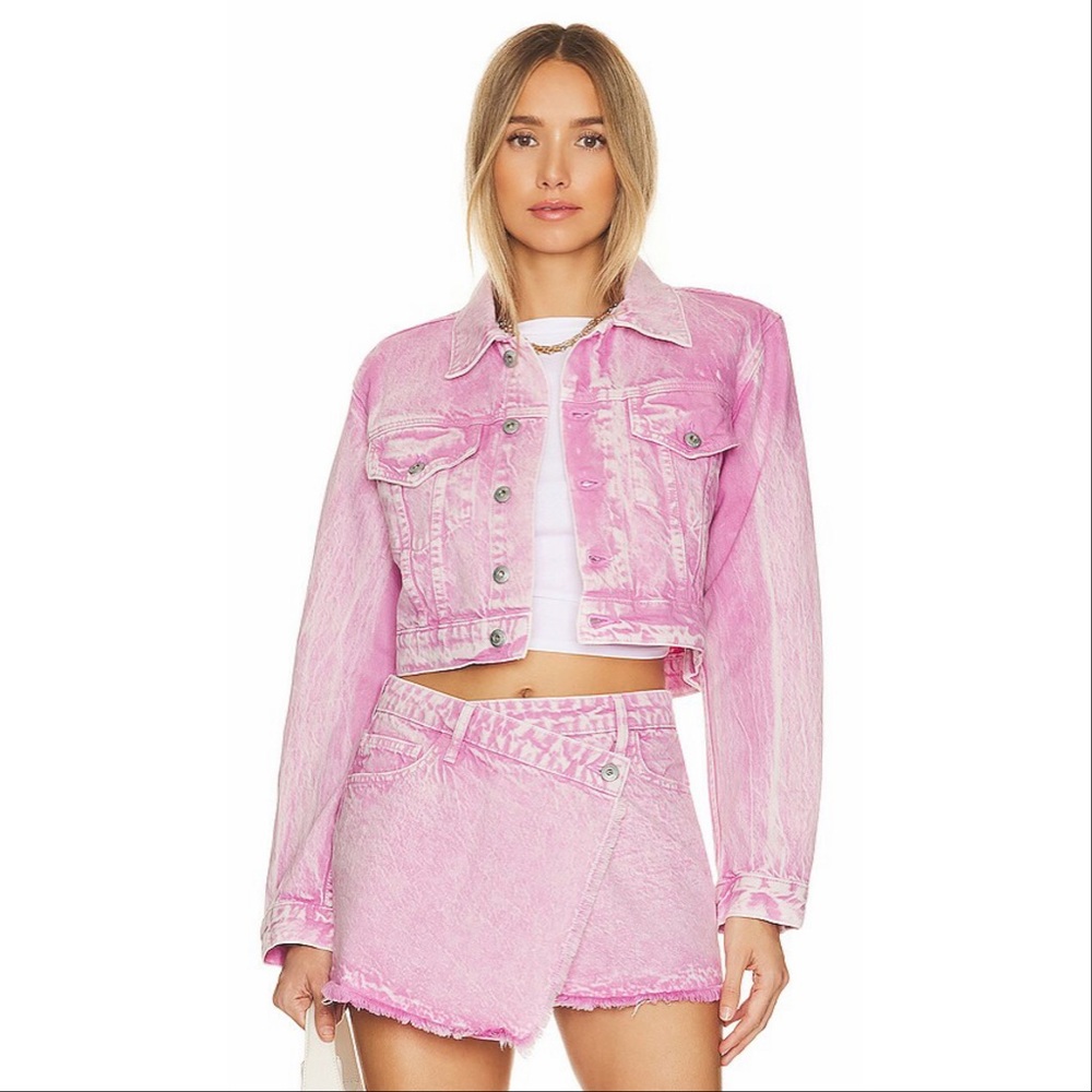JONATHAN SIMKHAI Denim Jacket & Mini Wrap Skirt in Pink